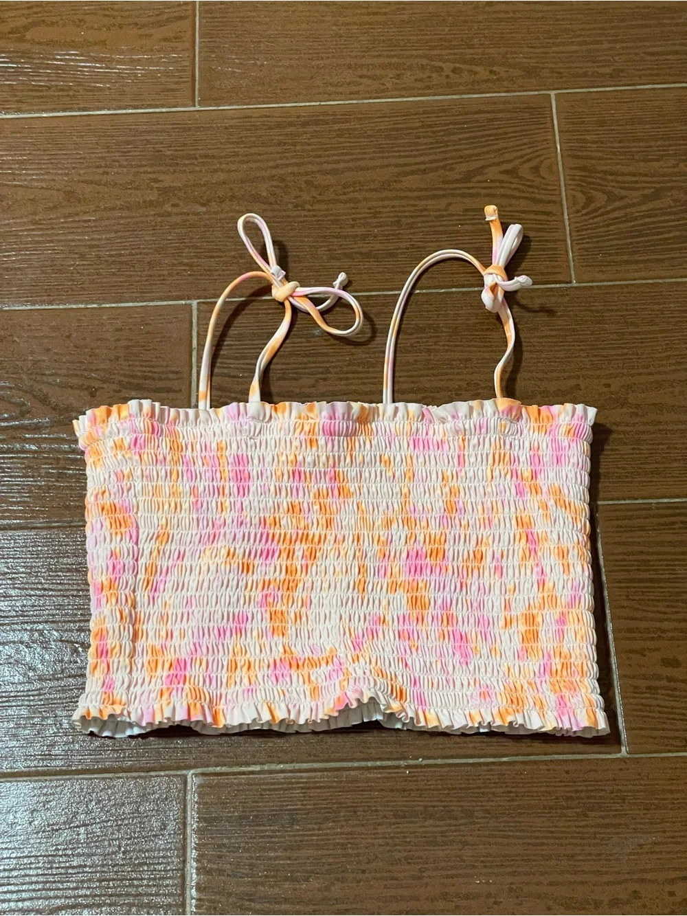 Youth Old Navy pink orange Bikini swimsuit TOP ONLY size XL 14 elastic spandex